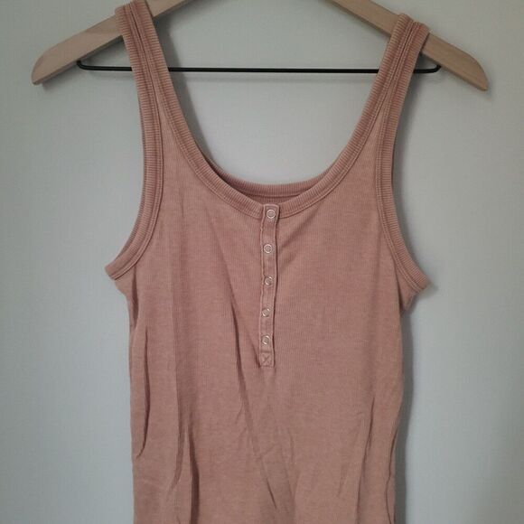 Aerie Real Soft Ribbed Snap Front Tank in Orange Size Medium - Picture 3 of 6